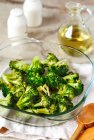 Baked broccoli in a glass dish — Stock Photo