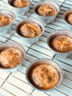 Salted muffins with poppy seeds on baking rack,  close view — Stock Photo