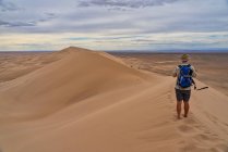 Uomo escursionista in piedi nella scena del deserto, deserto del Gobi, Mongolia — Foto stock