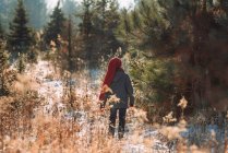Мальчик, гуляющий по полю зимой, Соединенные Штаты — стоковое фото