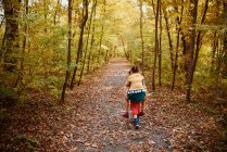 Junge gibt seiner Schwester ein Huckepack zurück in den Wald, Vereinigte Staaten — Stockfoto