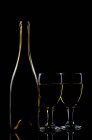 Deux verres de vin blanc à côté d'une bouteille de vin — Photo de stock