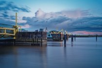 The Ems barrier at blue hour, East Frisia, Lower Saxony, Germany — Stock Photo