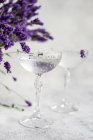 Glasses of lemon gin tonic and lavender flowers on a table — Stock Photo