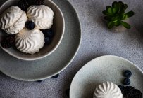 Vista aerea di dessert zefir con mirtilli e more su un tavolo — Foto stock