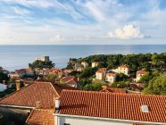 Vista elevata sui tetti e sul mare, Dubrovnik, Dalmazia, Croazia — Foto stock