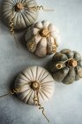 Ceramic pumpkins decorations on concrete surface — Stock Photo