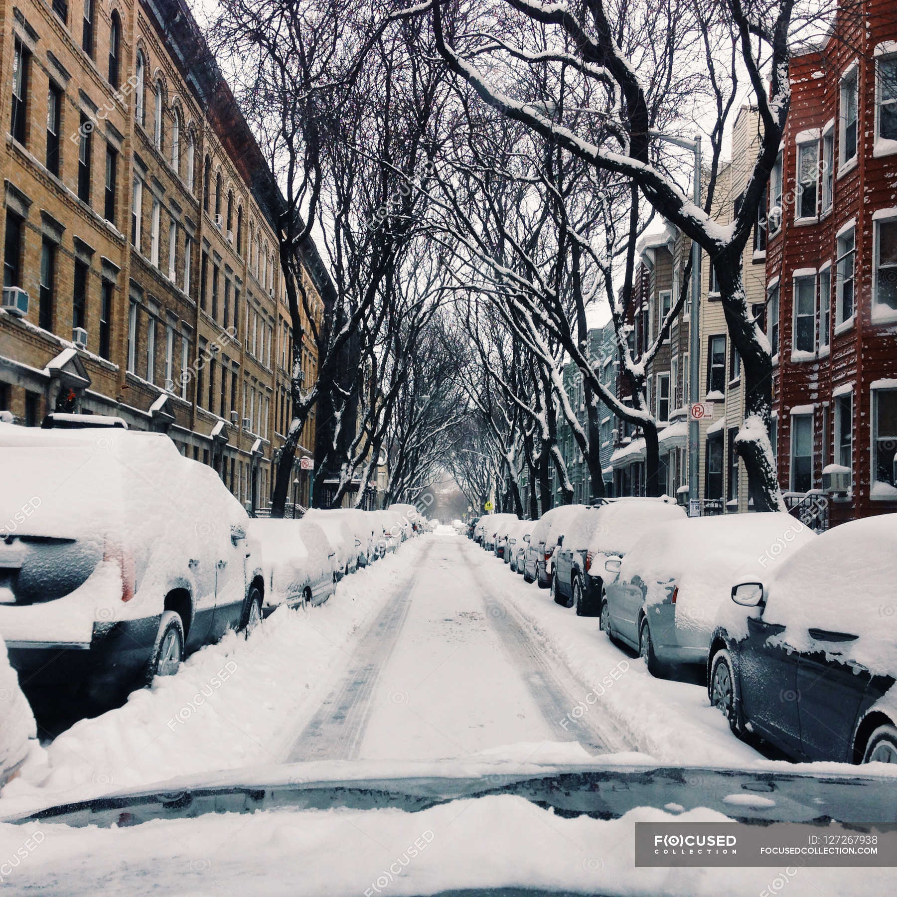 Brooklyn, Snowy neighborhood — Taken on Mobile Device, street - Stock ...