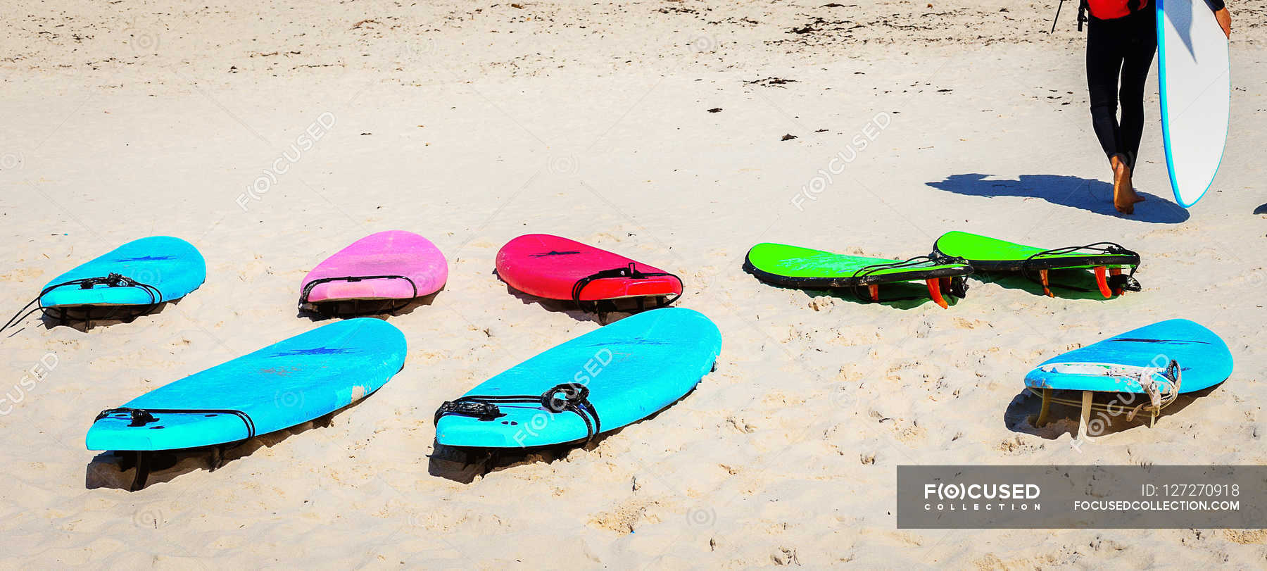 Surfboards on beach sand — nature, daytime Stock Photo 127270918
