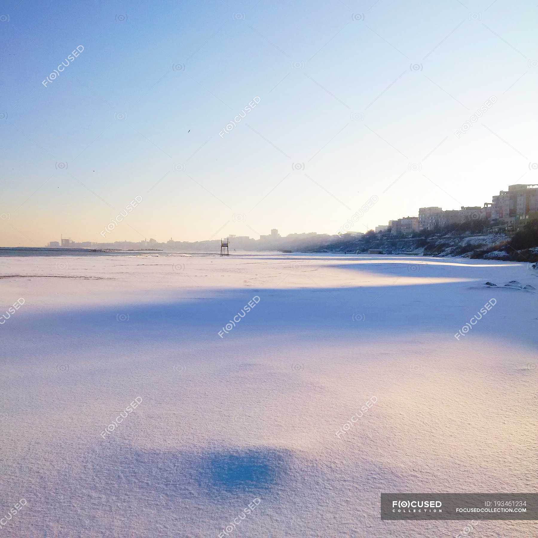 Scenic View Of Snow Covered Beach Black Sea Romania Winter Scenic View Of Snow Covered Beach