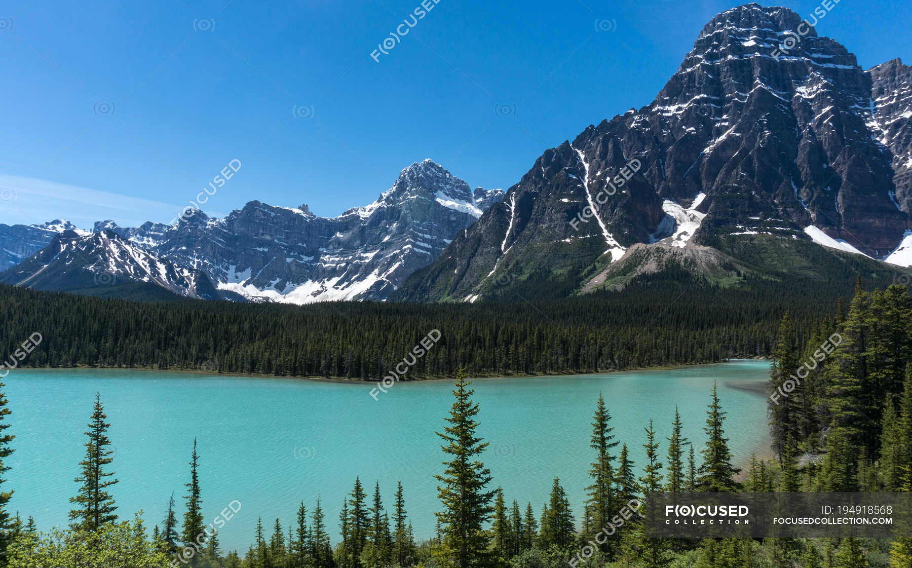Mt Chephren And Lower Waterfowl Lake At Canada Alberta Banff National