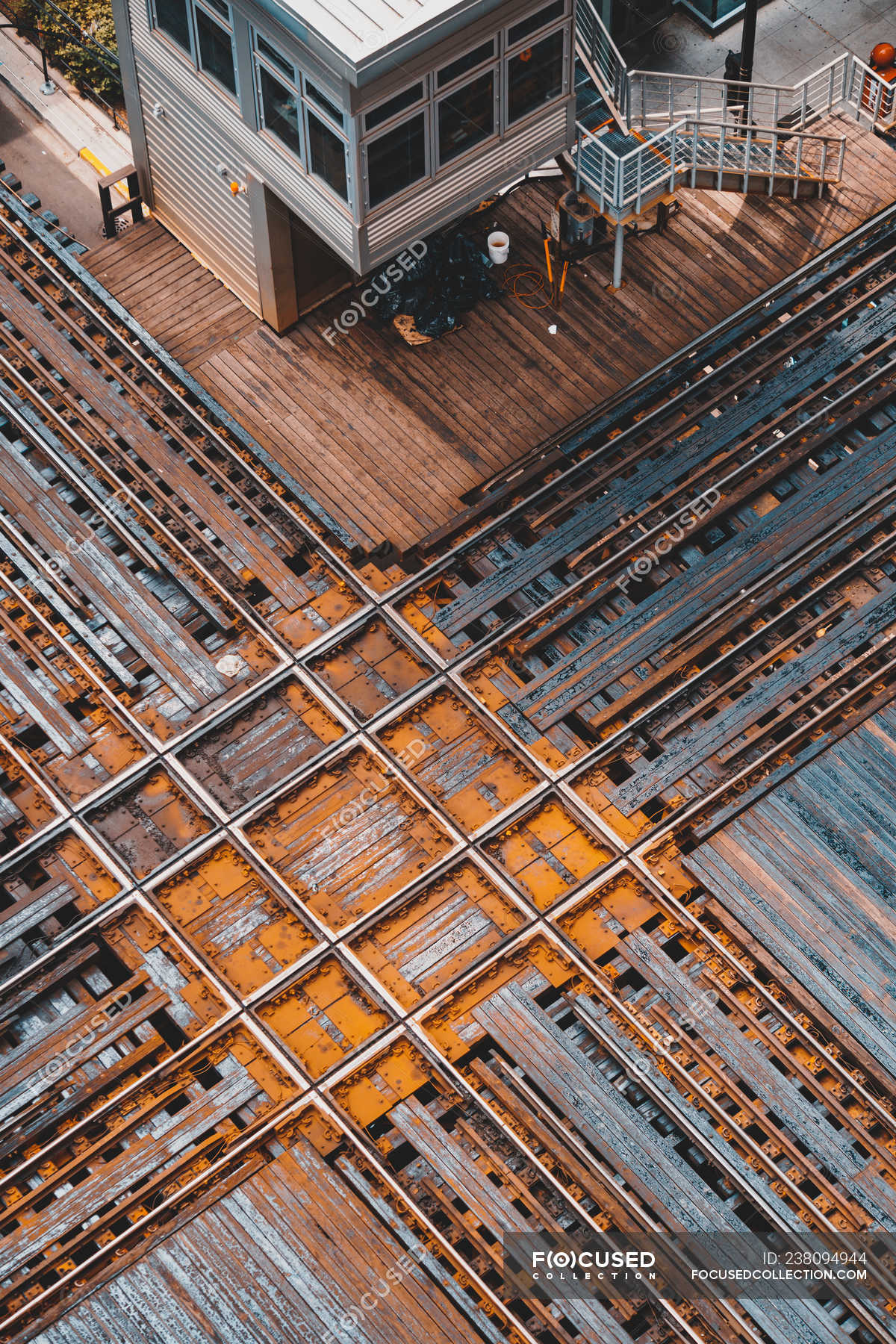 Aerial view of a train junction, The Loop, Chicago, Illinois, United