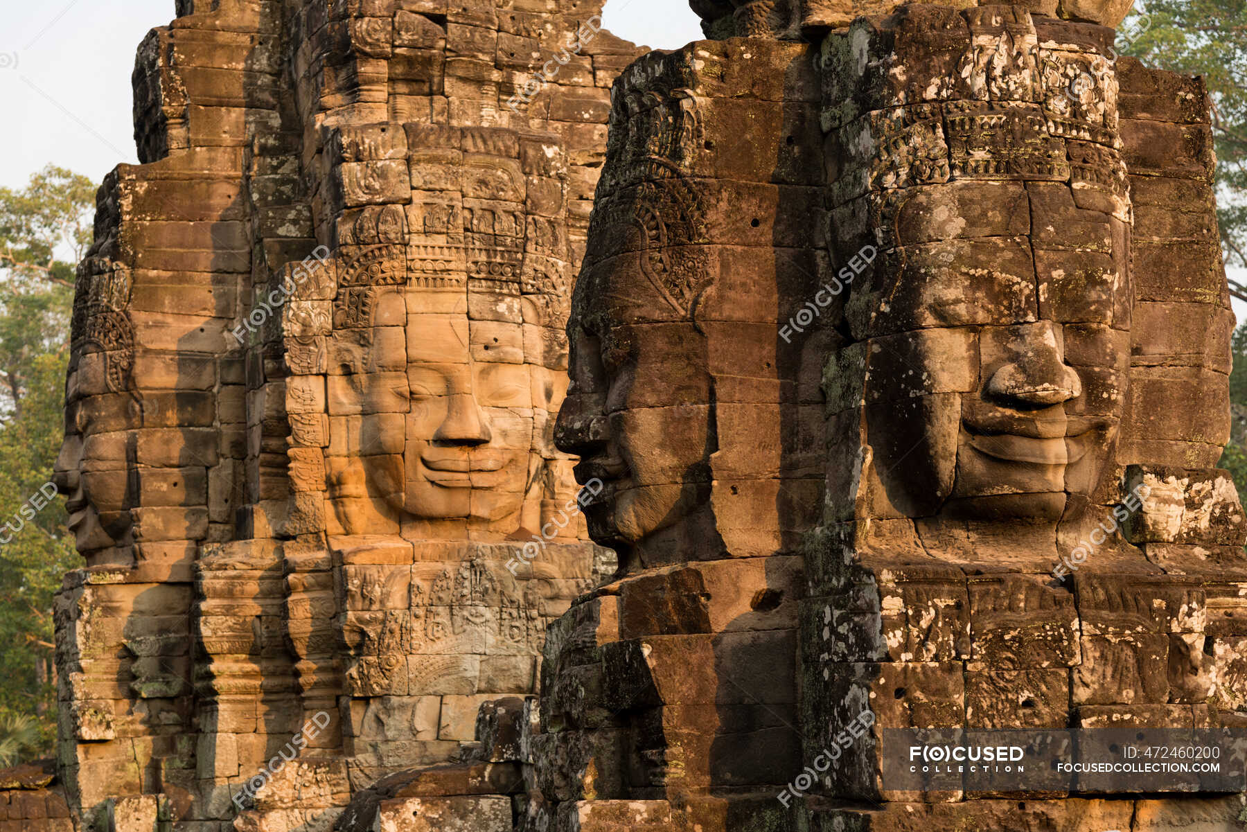 Bayon temple at sunset — famous place, temple complex Stock Photo