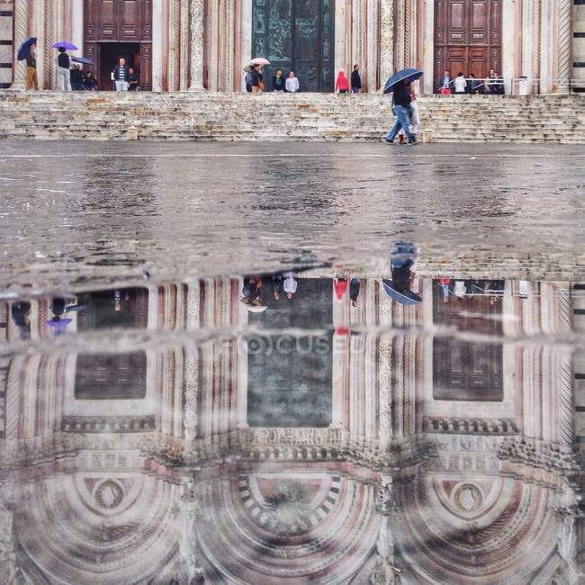 Catedral reflejada en charco - foto de stock
