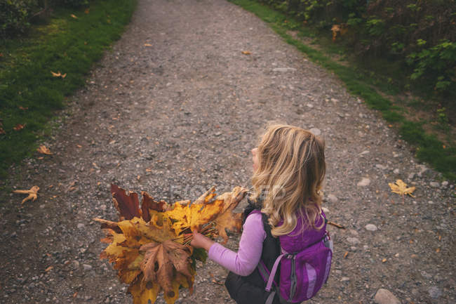 Mädchen mit Herbstblättern — Stockfoto