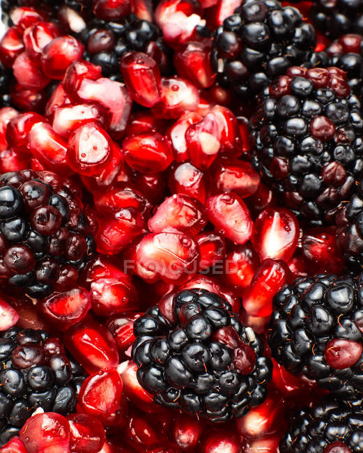 Mixture of blackberries and pomegranate seeds — Stock Photo