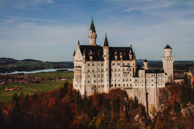 Neuschwanstein castle in the forest — Stock Photo