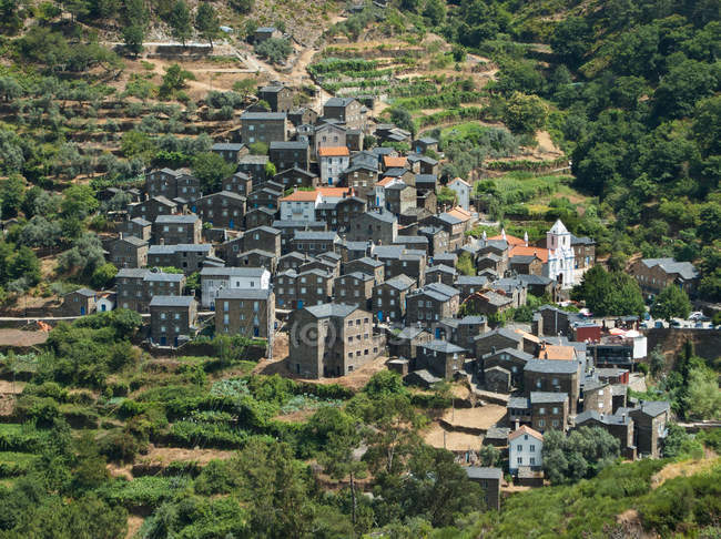 Dorf auf dem grünen Hügel — Stockfoto