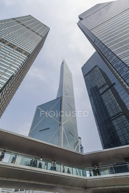 Skyscrapers and elevated walkway — Stock Photo
