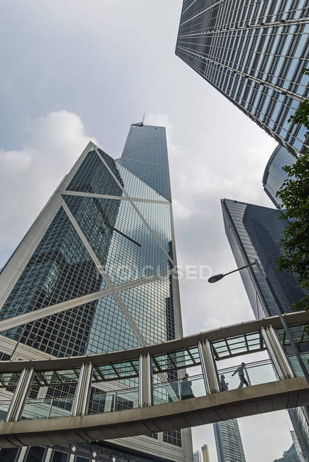 Skyscrapers and elevated walkway — Stock Photo