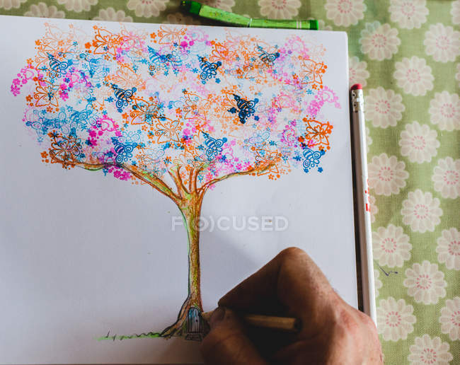 Hombre dibujando un árbol mágico - foto de stock