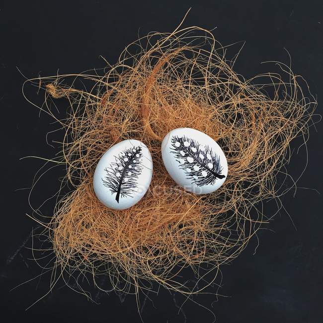 Œufs peints dans le nid — Photo de stock