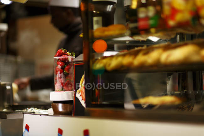 Shelf with food in bakery — Stock Photo