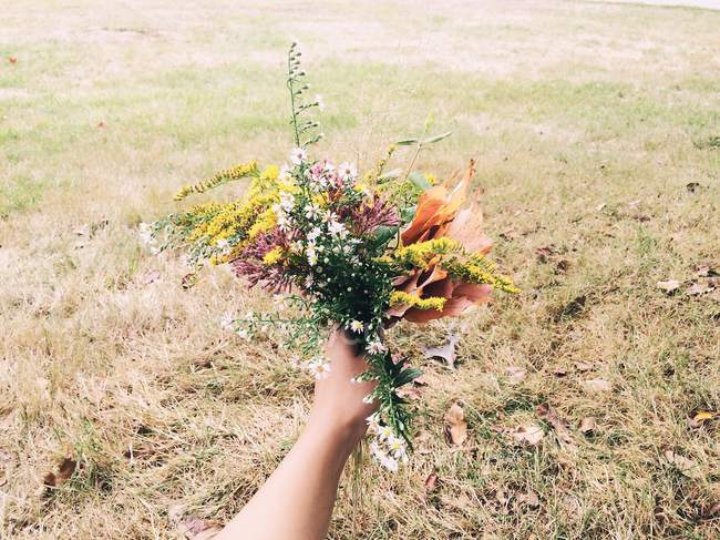 Руки держат букет цветов — стоковое фото