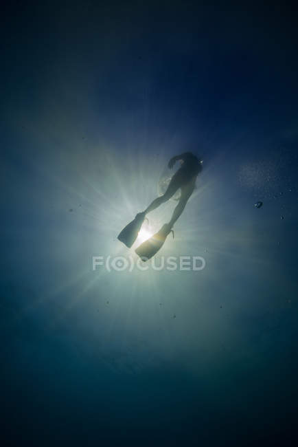 Mulher nadando no oceano — Fotografia de Stock
