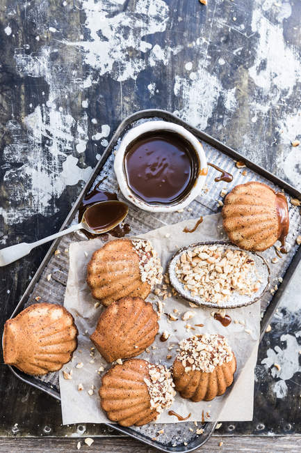 Hazelnut madeleines with caramel sauce — vertical, temptation - Stock ...