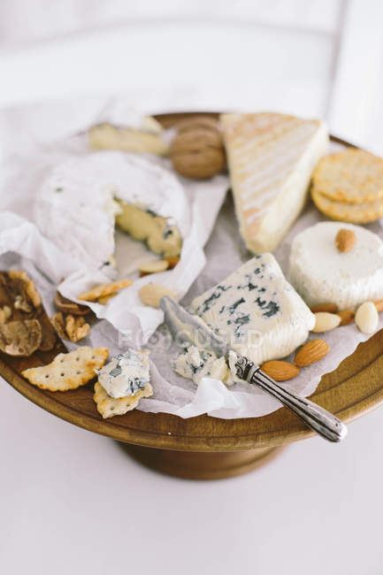 Placa de queijo na mesa — Fotografia de Stock