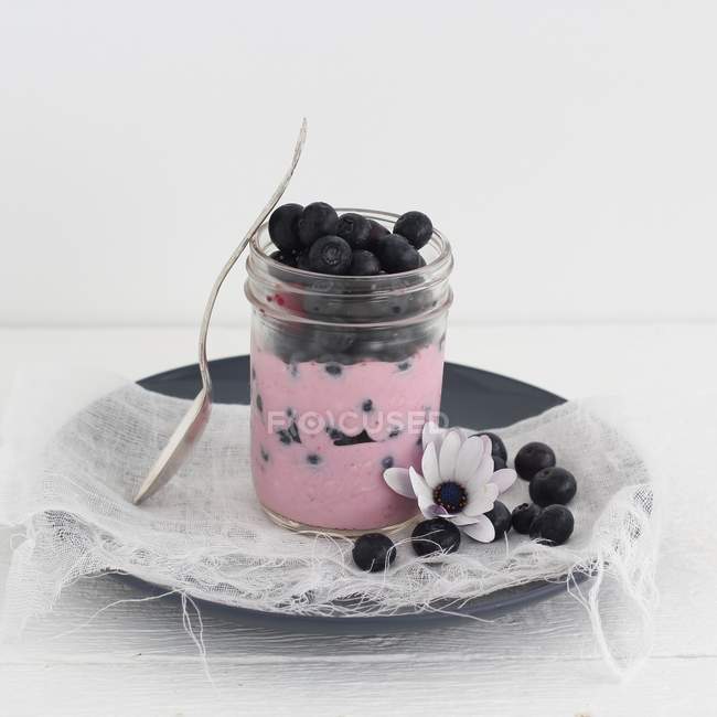 Yogurt condito con mirtilli — Foto stock