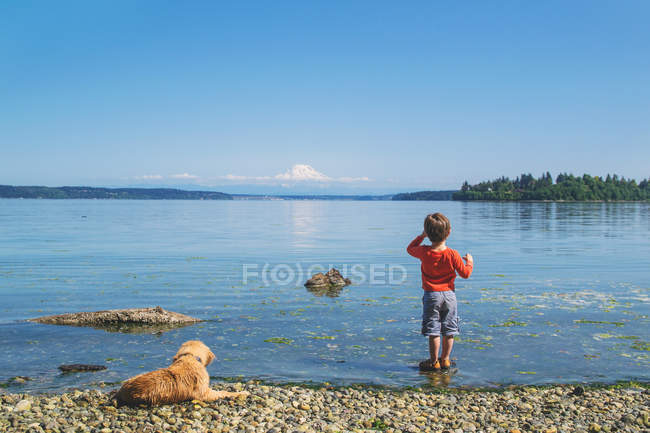 Rapaz com o seu cão — Fotografia de Stock