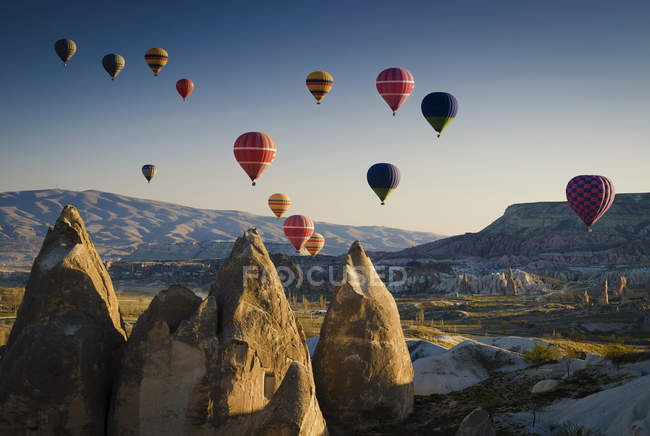 Hot air balloons at sunrise — Stock Photo