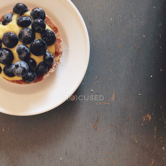 Blueberry Tarte On Grey Table With Copy Space — Stock Photo