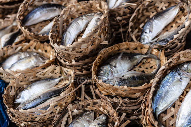 Fish in baskets at market, Vietnam, Ho Chi Minh City — Stock Photo