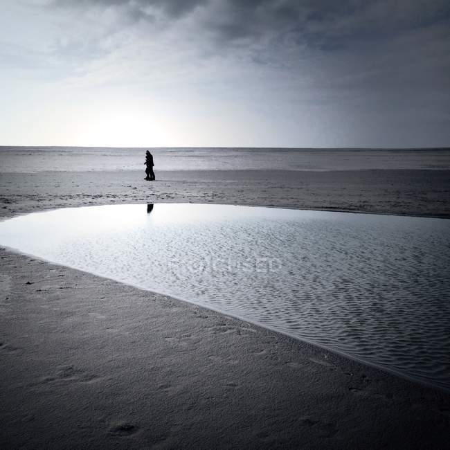 Malerische Meereslandschaft mit Menschen, die am Strand spazieren gehen — Stockfoto