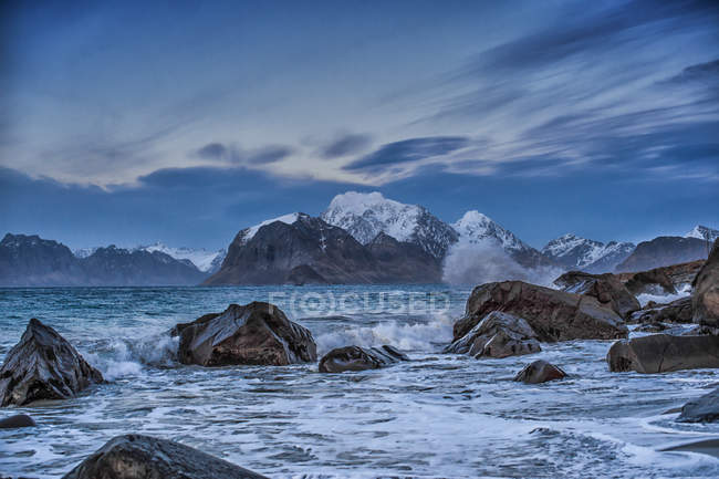 Fascinating view of seascape at Myrland, Lofoten Islands, Norway — Stock Photo