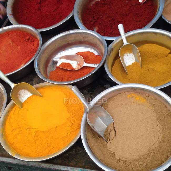 Closeup view of Assorted spices at market — Stock Photo
