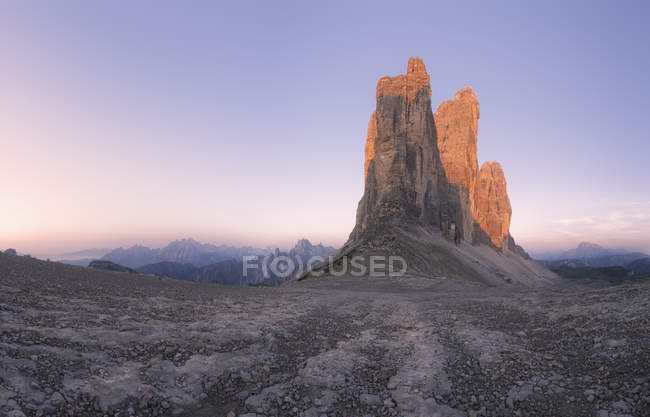 Scenic view of triple peaks of Tre Cime, Dolomites, Italy — Stock Photo