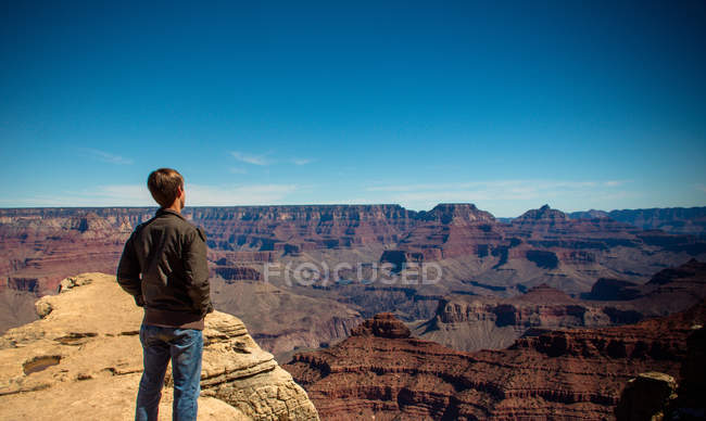 Vista trasera de un joven mirando al Gran Cañón, Arizona, EE.UU. - foto de stock