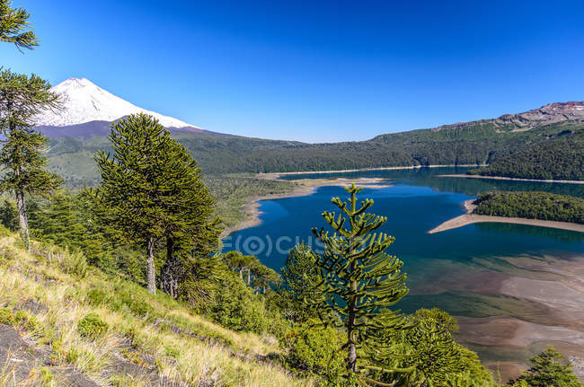 Beau lac de Llaima dans la vallée de montagne, Chili, Sierra Nevada — Photo de stock