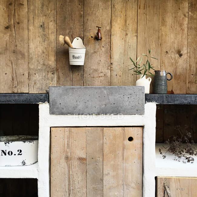 Interior view of outdoor vintage kitchen — Stock Photo