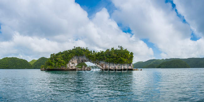 Malerischer Blick auf natürlichen Bogen mit Pflanzen bewachsen, Palau — Stockfoto