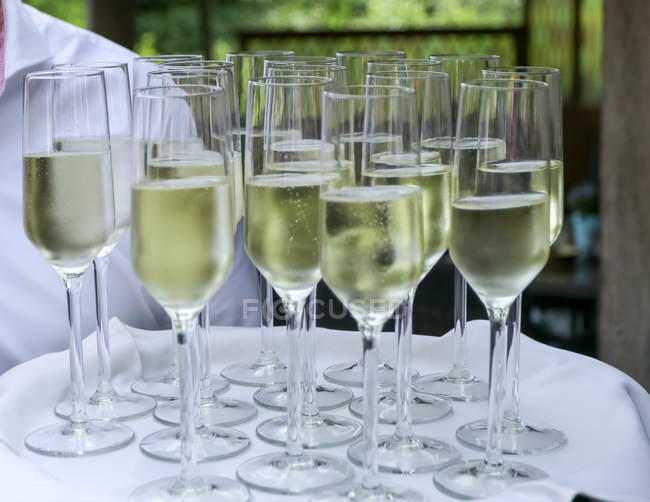 Vassoio uomo con bicchieri di champagne — Foto stock