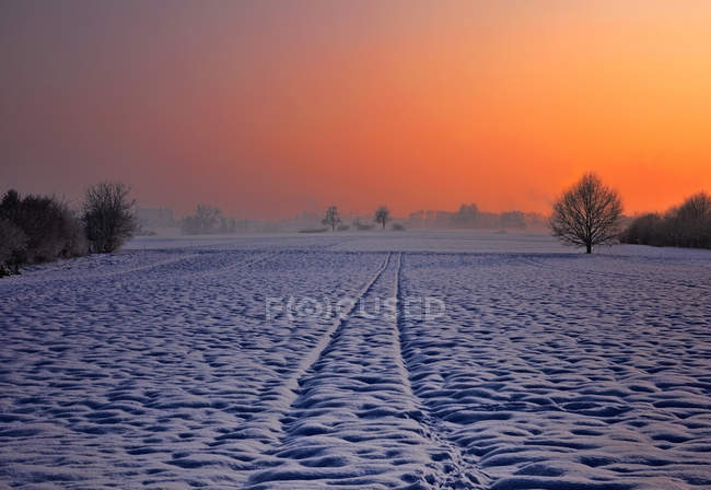 Hermoso paisaje de invierno al atardecer, Argovia, Suiza - foto de stock
