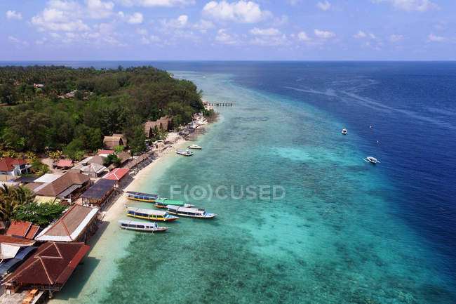 Vista aérea de la playa, Gili Meno, Lombok, Indonesia - foto de stock