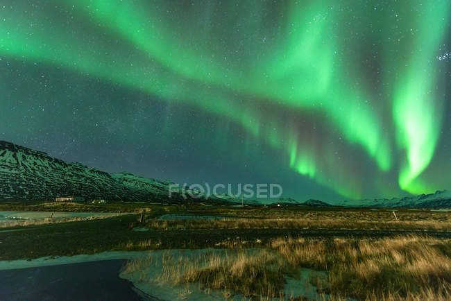 Vista panorámica de la aurora boreal, laguna de Jokulsarlon, Islandia - foto de stock
