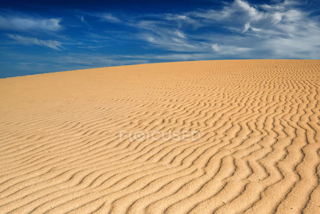 Paisagem do deserto com céu azul, Fuerteventura, Ilhas Canárias, Espanha — Fotografia de Stock