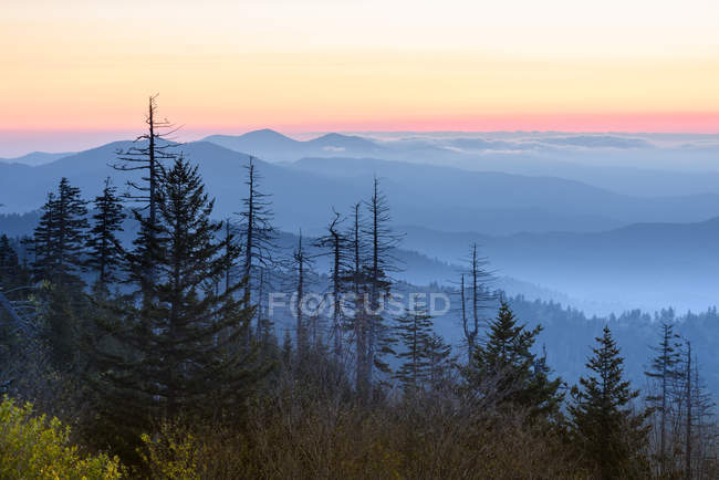 Vista panorâmica de Great Smoky Mountains ao pôr do sol, Bryson City, Carolina do Norte, EUA — Fotografia de Stock